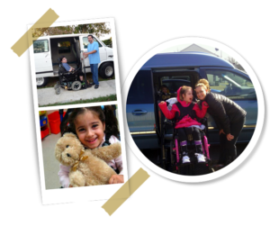 Children next to their donated MagicMobility Van