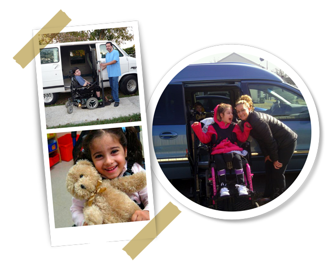 Children next to their donated MagicMobility Van