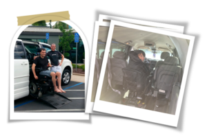 MagicMobility Vans recipients inside and next to their new van donations inside a polaroid feature.