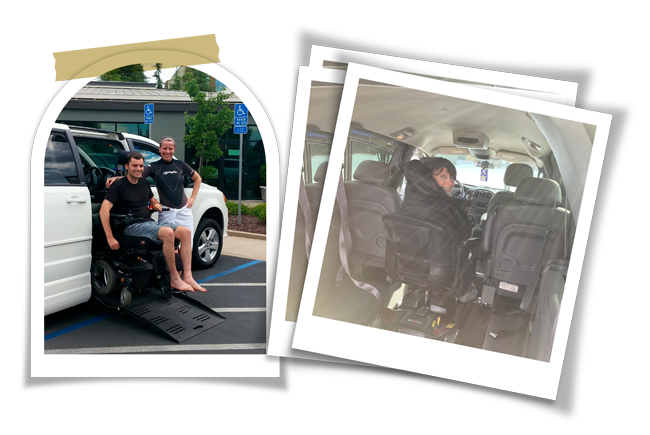 MagicMobility Vans recipients inside and next to their new van donations inside a polaroid feature.