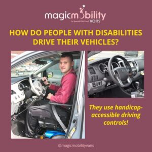 disabled person using handicap-accessible driving controls